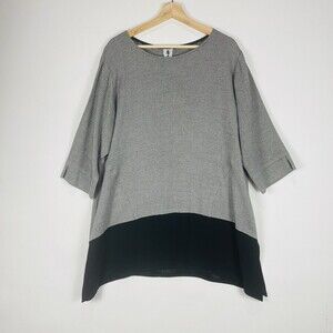 Yasuko Black‎ White Rayon Knit 1/2 Sleeve Loose Tunic Top Shirt Womens Sz XL